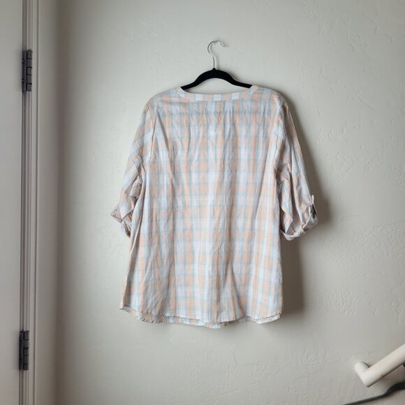 CJ Banks Plaid V-Neck Popover Blouse - Picture 4 of 10